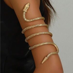 New Gold Sparkly Snake Serpent Arm Wrap Bracelet with Adjustable Ring